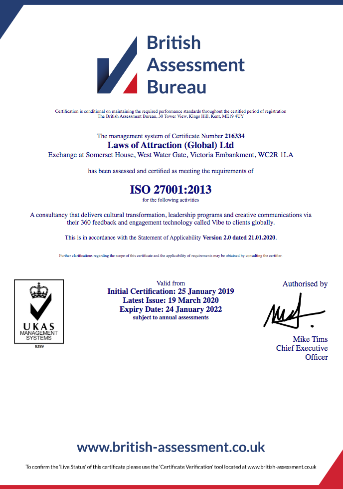 Laws of Attraction - ISO:27001 Certificate